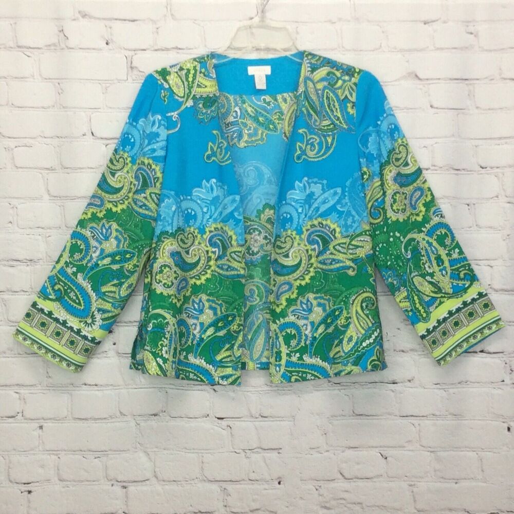 Chico's Open Front Blazer Jacket Women's Sz 0 (XS/4) Paisley Lightweight Casual - Picture 6 of 12